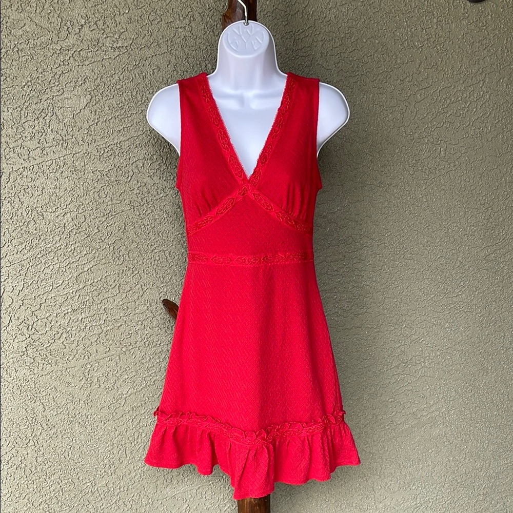 No.017 Miami Red Sleeveless V-Neck Mini Sundress size small